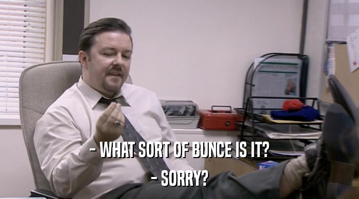 - WHAT SORT OF BUNCE IS IT?
 - SORRY? 