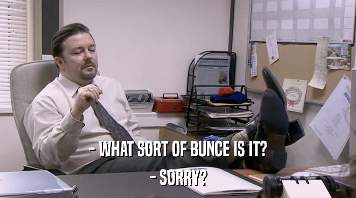 - WHAT SORT OF BUNCE IS IT?
 - SORRY? 
