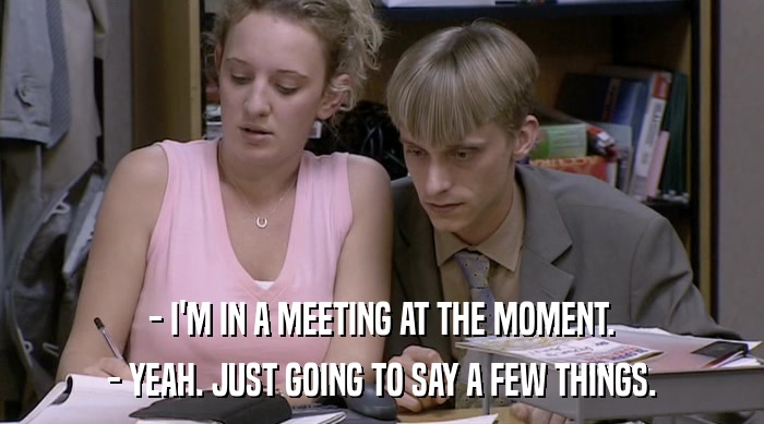 - I'M IN A MEETING AT THE MOMENT. - YEAH. JUST GOING TO SAY A FEW THINGS. 