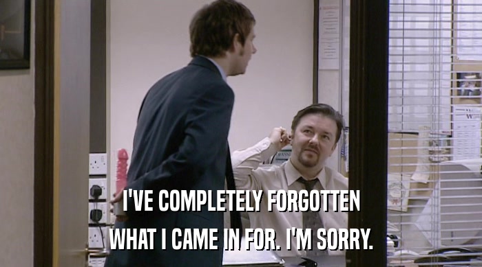 I'VE COMPLETELY FORGOTTEN WHAT I CAME IN FOR. I'M SORRY. 