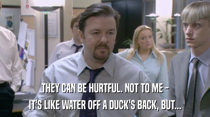 THEY CAN BE HURTFUL. NOT TO ME - IT'S LIKE WATER OFF A DUCK'S BACK, BUT... 