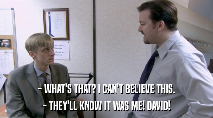 - WHAT'S THAT? I CAN'T BELIEVE THIS. - THEY'LL KNOW IT WAS ME! DAVID! 