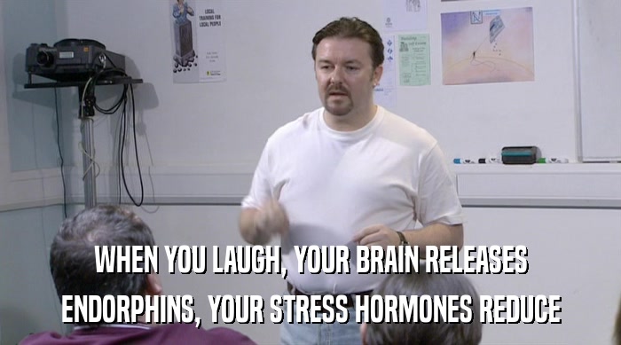 WHEN YOU LAUGH, YOUR BRAIN RELEASES ENDORPHINS, YOUR STRESS HORMONES REDUCE 