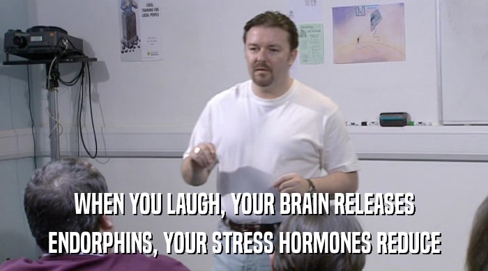 WHEN YOU LAUGH, YOUR BRAIN RELEASES
 ENDORPHINS, YOUR STRESS HORMONES REDUCE 