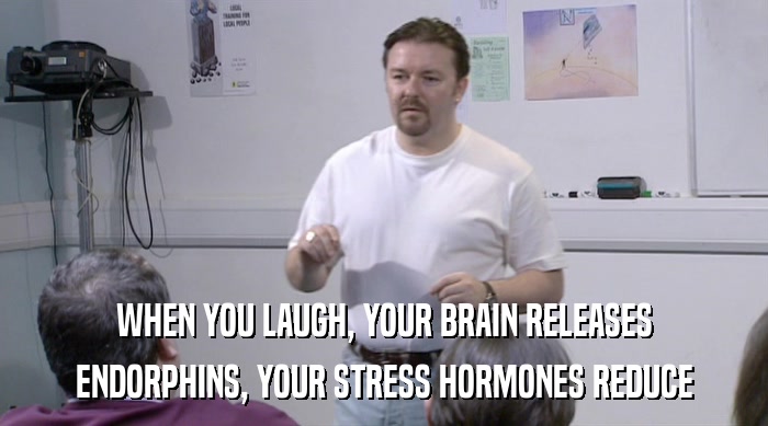 WHEN YOU LAUGH, YOUR BRAIN RELEASES ENDORPHINS, YOUR STRESS HORMONES REDUCE 