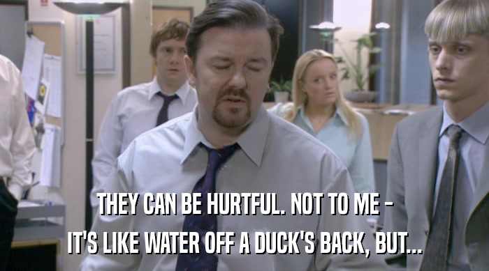 THEY CAN BE HURTFUL. NOT TO ME - IT'S LIKE WATER OFF A DUCK'S BACK, BUT... 
