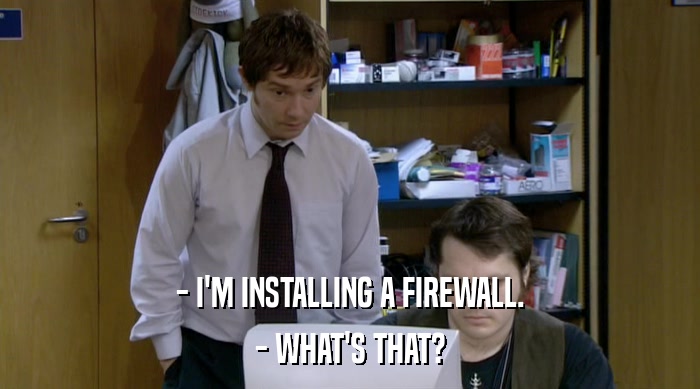 - I'M INSTALLING A FIREWALL.
 - WHAT'S THAT? 