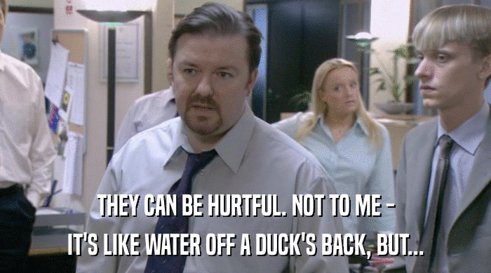 THEY CAN BE HURTFUL. NOT TO ME - IT'S LIKE WATER OFF A DUCK'S BACK, BUT... 