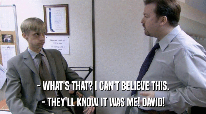 - WHAT'S THAT? I CAN'T BELIEVE THIS. - THEY'LL KNOW IT WAS ME! DAVID! 