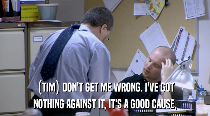(TIM) DON'T GET ME WRONG. I'VE GOT NOTHING AGAINST IT, IT'S A GOOD CAUSE, 