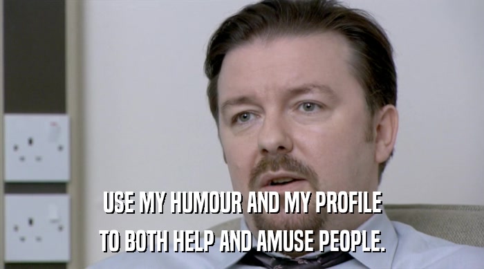 USE MY HUMOUR AND MY PROFILE TO BOTH HELP AND AMUSE PEOPLE. 