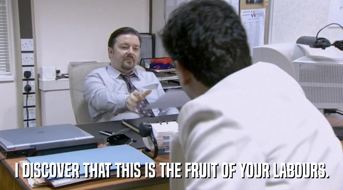 I DISCOVER THAT THIS IS THE FRUIT OF YOUR LABOURS.  