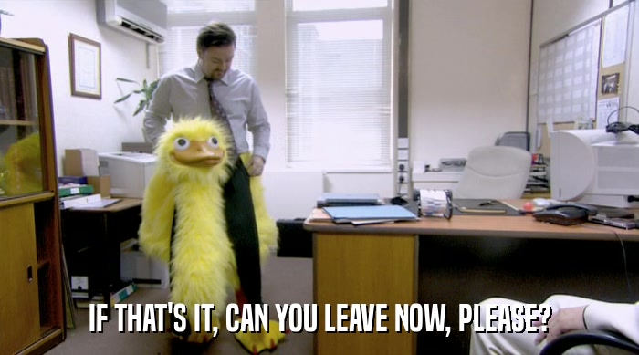 IF THAT'S IT, CAN YOU LEAVE NOW, PLEASE?  