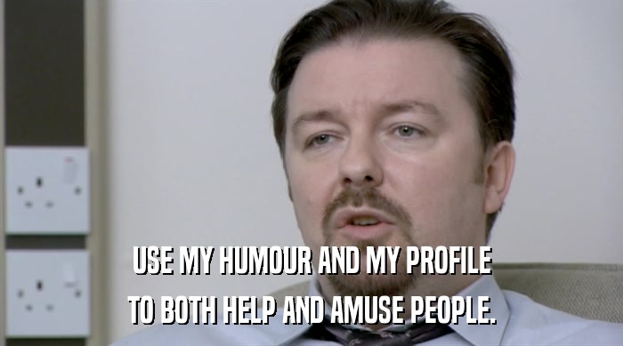 USE MY HUMOUR AND MY PROFILE TO BOTH HELP AND AMUSE PEOPLE. 