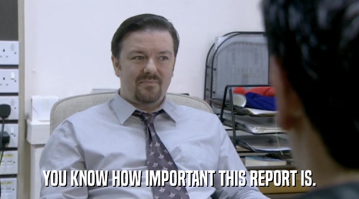 YOU KNOW HOW IMPORTANT THIS REPORT IS.  