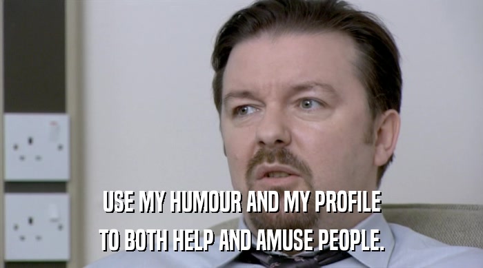 USE MY HUMOUR AND MY PROFILE TO BOTH HELP AND AMUSE PEOPLE. 