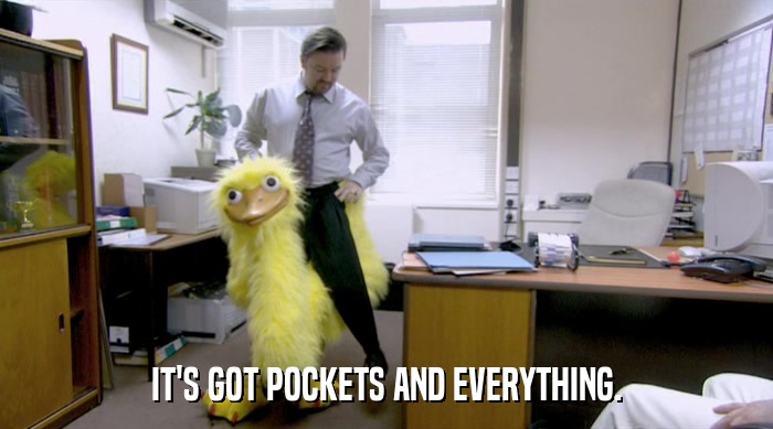 IT'S GOT POCKETS AND EVERYTHING.  