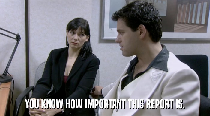 YOU KNOW HOW IMPORTANT THIS REPORT IS.  