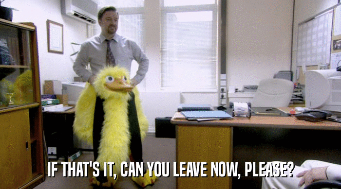 IF THAT'S IT, CAN YOU LEAVE NOW, PLEASE?  