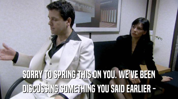 SORRY TO SPRING THIS ON YOU. WE'VE BEEN DISCUSSING SOMETHING YOU SAID EARLIER - 