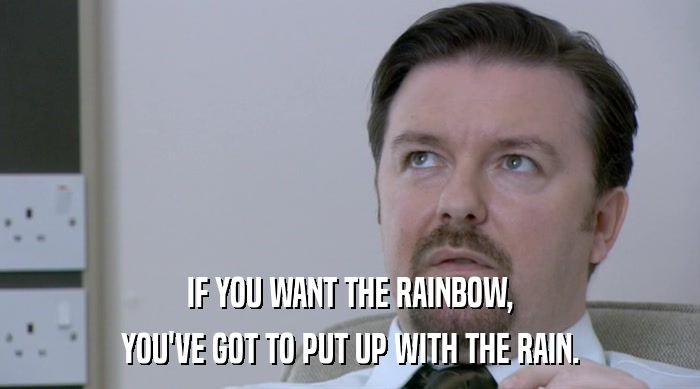 IF YOU WANT THE RAINBOW, YOU'VE GOT TO PUT UP WITH THE RAIN. 