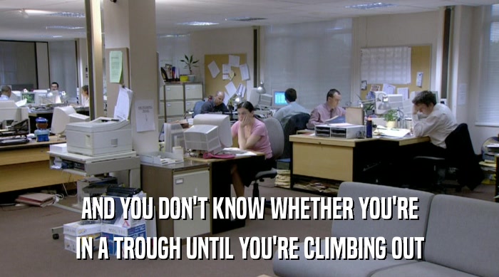 AND YOU DON'T KNOW WHETHER YOU'RE IN A TROUGH UNTIL YOU'RE CLIMBING OUT 