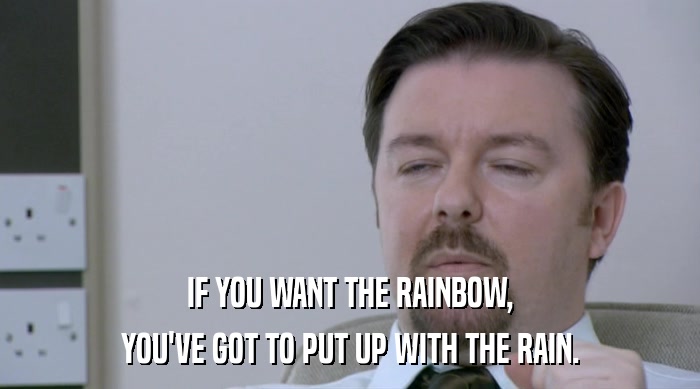 IF YOU WANT THE RAINBOW, YOU'VE GOT TO PUT UP WITH THE RAIN. 