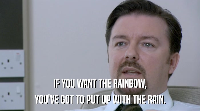 IF YOU WANT THE RAINBOW, YOU'VE GOT TO PUT UP WITH THE RAIN. 