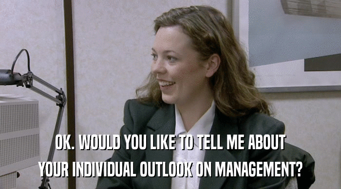 OK. WOULD YOU LIKE TO TELL ME ABOUT YOUR INDIVIDUAL OUTLOOK ON MANAGEMENT? 