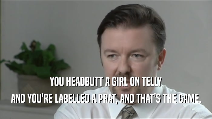 YOU HEADBUTT A GIRL ON TELLY AND YOU'RE LABELLED A PRAT, AND THAT'S THE GAME. 