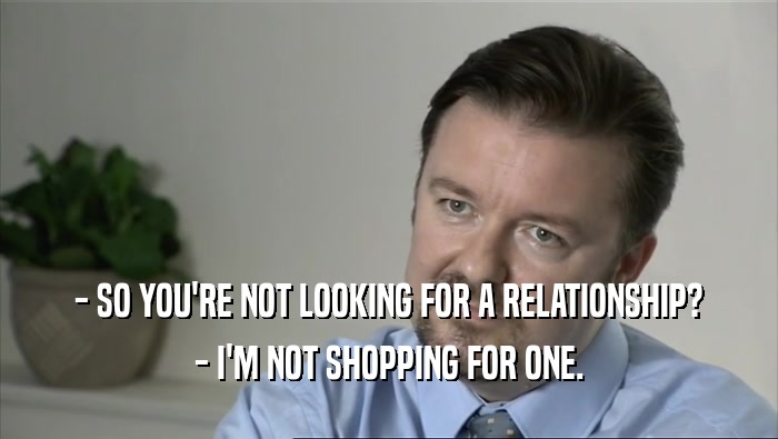 - SO YOU'RE NOT LOOKING FOR A RELATIONSHIP? - I'M NOT SHOPPING FOR ONE. 