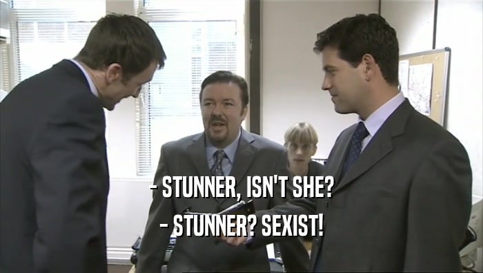 - STUNNER, ISN'T SHE? - STUNNER? SEXIST! 