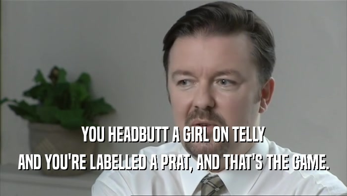 YOU HEADBUTT A GIRL ON TELLY AND YOU'RE LABELLED A PRAT, AND THAT'S THE GAME. 