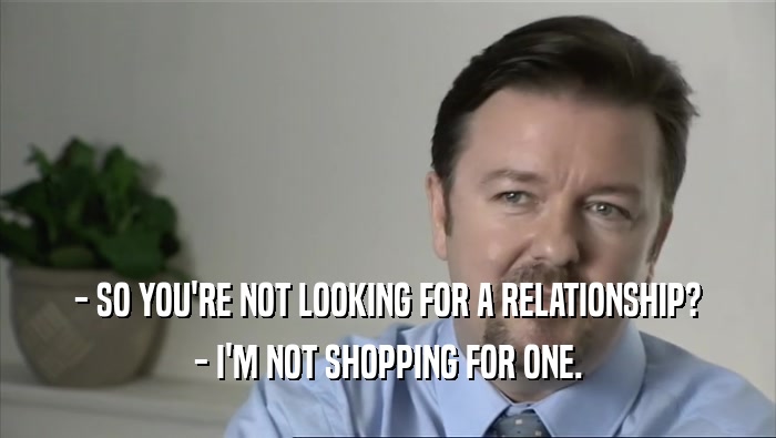 - SO YOU'RE NOT LOOKING FOR A RELATIONSHIP? - I'M NOT SHOPPING FOR ONE. 