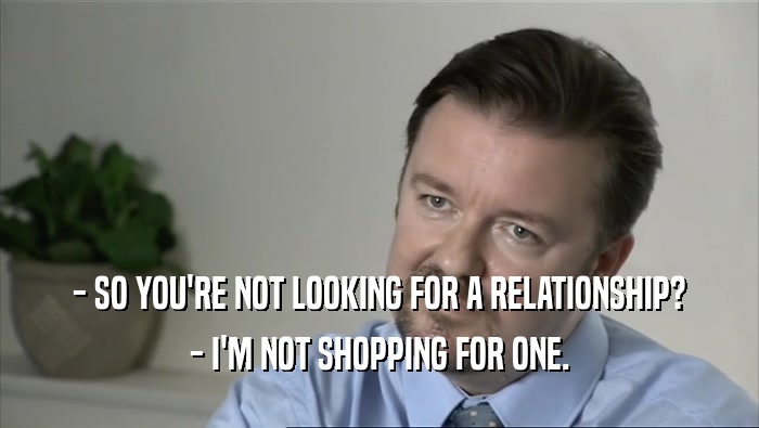 - SO YOU'RE NOT LOOKING FOR A RELATIONSHIP? - I'M NOT SHOPPING FOR ONE. 