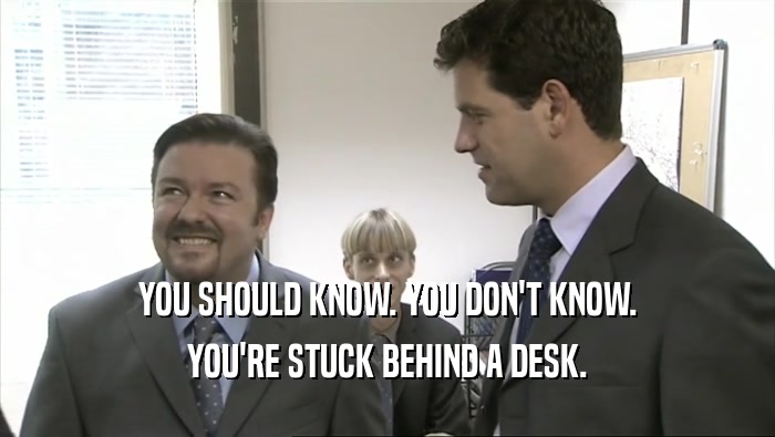 YOU SHOULD KNOW. YOU DON'T KNOW. YOU'RE STUCK BEHIND A DESK. 
