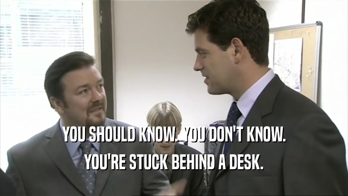 YOU SHOULD KNOW. YOU DON'T KNOW.
 YOU'RE STUCK BEHIND A DESK.
 