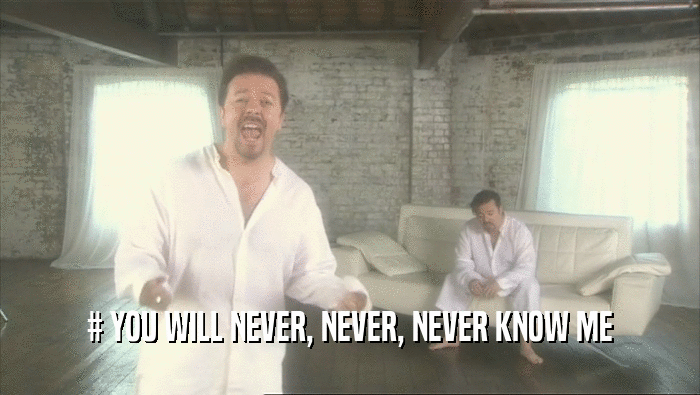 # YOU WILL NEVER, NEVER, NEVER KNOW ME  