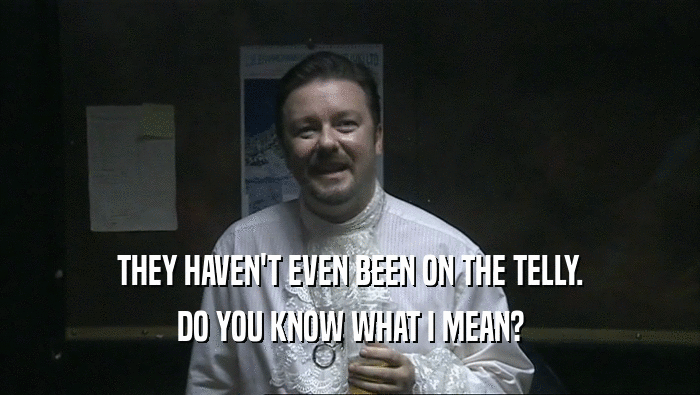 THEY HAVEN'T EVEN BEEN ON THE TELLY. DO YOU KNOW WHAT I MEAN? 