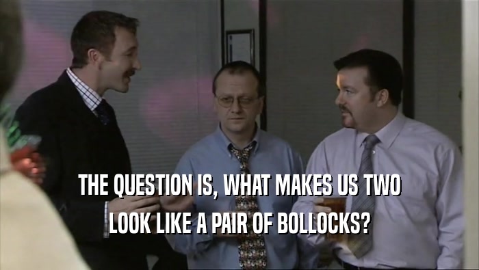 THE QUESTION IS, WHAT MAKES US TWO LOOK LIKE A PAIR OF BOLLOCKS? 
