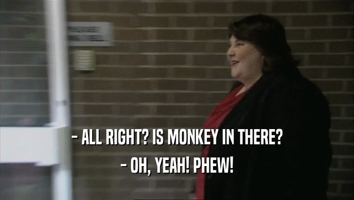 - ALL RIGHT? IS MONKEY IN THERE? - OH, YEAH! PHEW! 