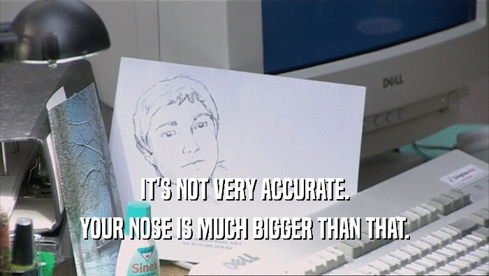 IT'S NOT VERY ACCURATE. YOUR NOSE IS MUCH BIGGER THAN THAT. 