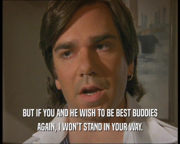 BUT IF YOU AND HE WISH TO BE BEST BUDDIES AGAIN, I WON'T STAND IN YOUR WAY. 
