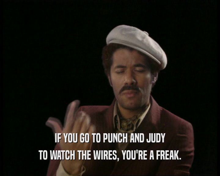 IF YOU GO TO PUNCH AND JUDY
 TO WATCH THE WIRES, YOU'RE A FREAK.
 