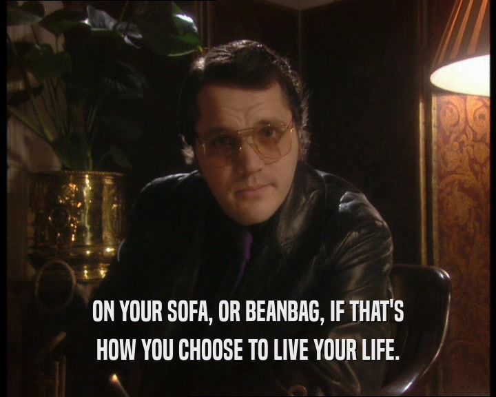 ON YOUR SOFA, OR BEANBAG, IF THAT'S
 HOW YOU CHOOSE TO LIVE YOUR LIFE.
 