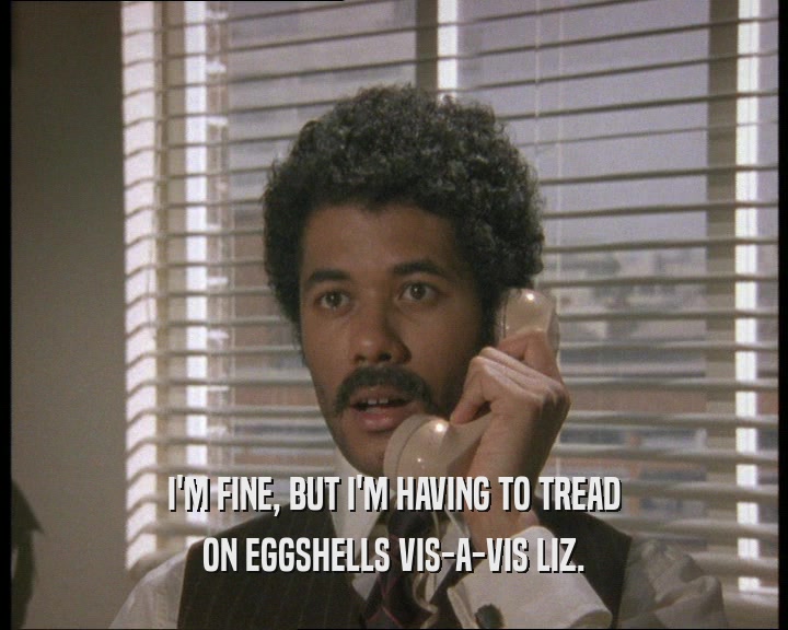I'M FINE, BUT I'M HAVING TO TREAD ON EGGSHELLS VIS-A-VIS LIZ. 