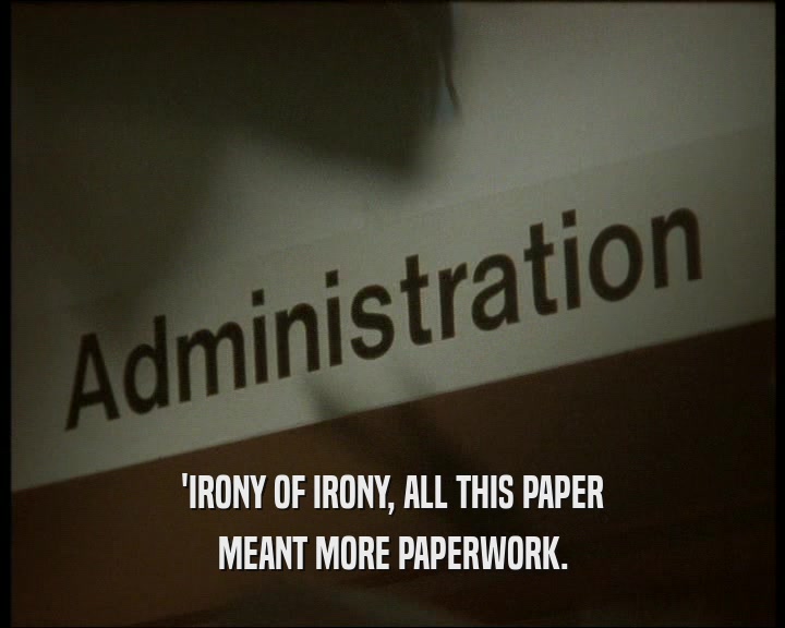 'IRONY OF IRONY, ALL THIS PAPER
 MEANT MORE PAPERWORK.
 