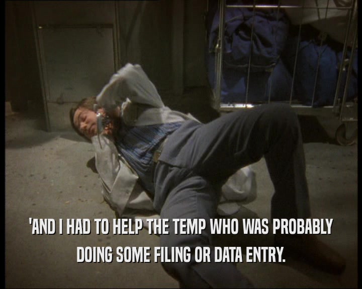 'AND I HAD TO HELP THE TEMP WHO WAS PROBABLY
 DOING SOME FILING OR DATA ENTRY.
 