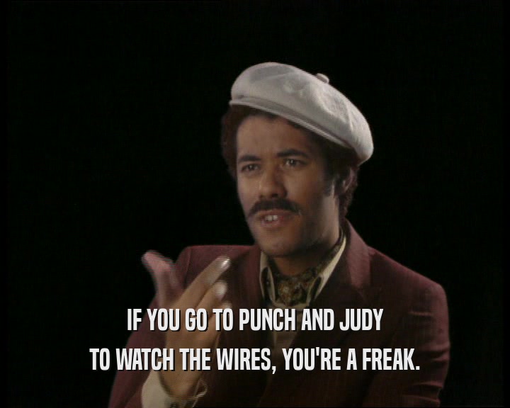 IF YOU GO TO PUNCH AND JUDY TO WATCH THE WIRES, YOU'RE A FREAK. 