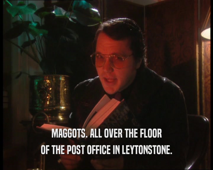 MAGGOTS. ALL OVER THE FLOOR OF THE POST OFFICE IN LEYTONSTONE. 